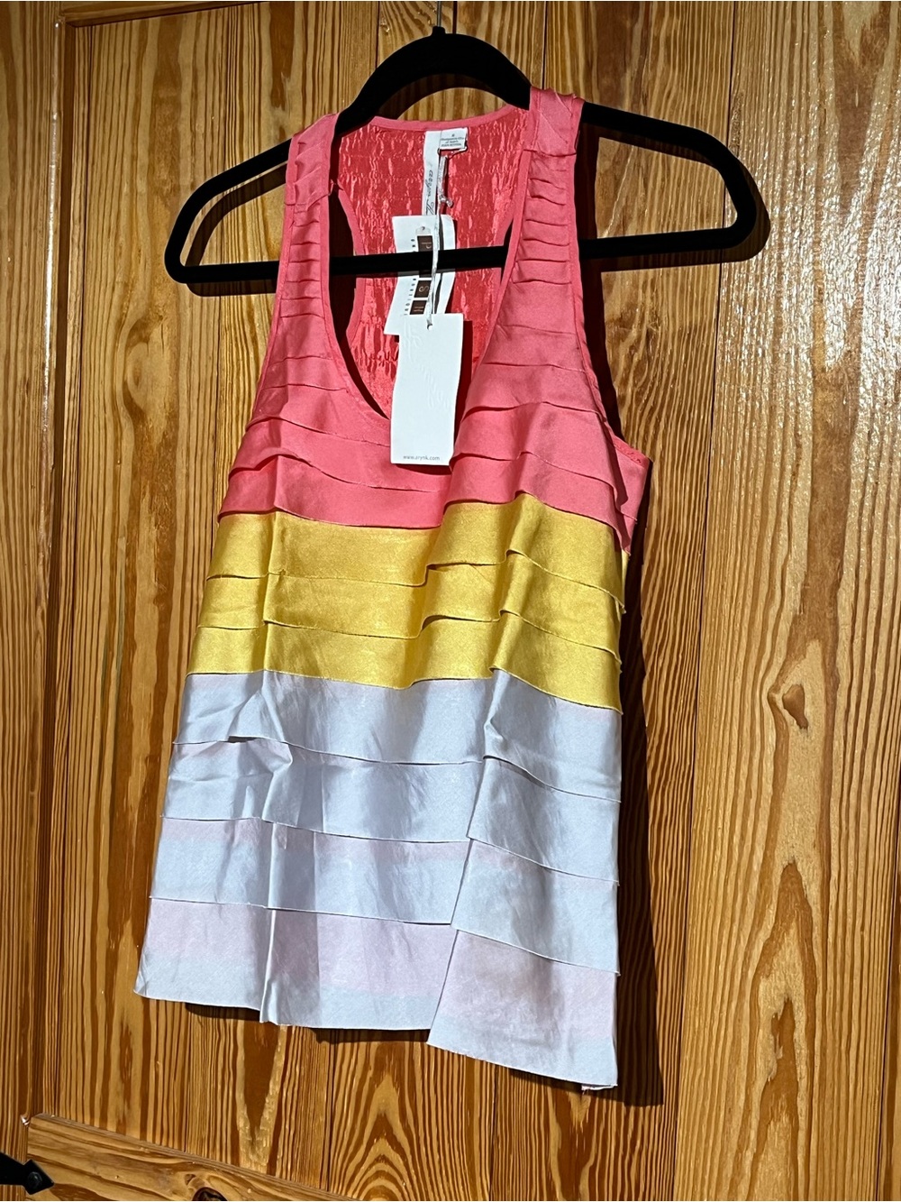 Aryn K Ruffled Color Block Silk - Like Racer Back Tank Top Shell - Picture 2 of 10